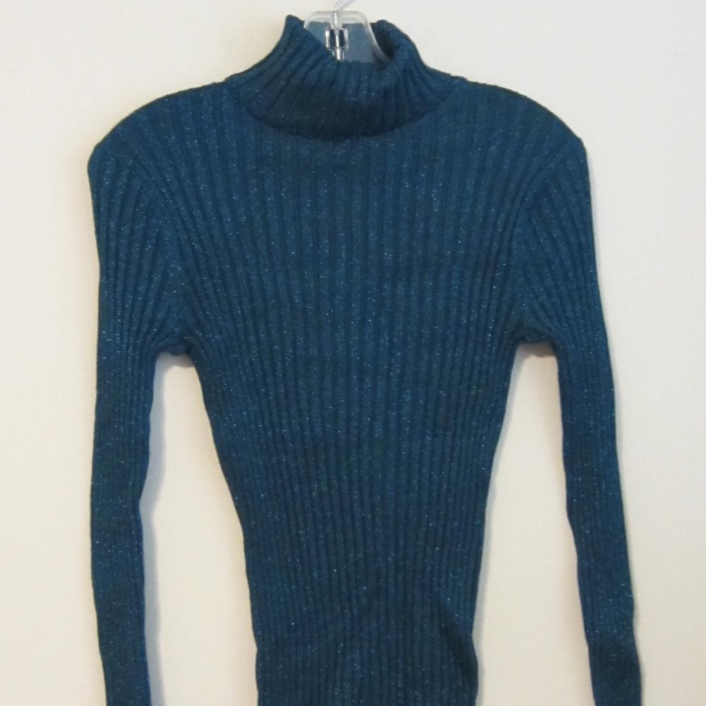 Apostrophe Turtle neck size s/6-8 turquoise  metallic